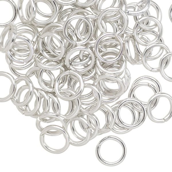 Jump ring, anodized aluminum, silver, 8mm round, 5.4mm inside diameter, 16 gauge. Sold per pkg of 100. image number 0