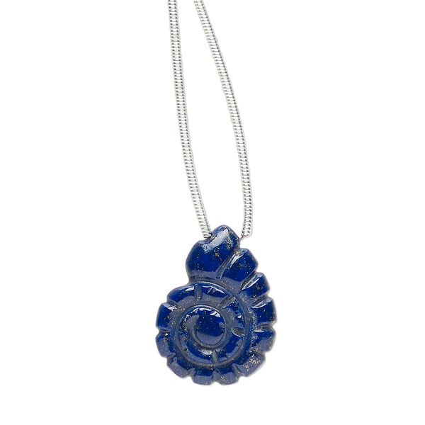 Lapis lazuli 1pkg1, hand-cut top-drilled 2-sided carved nautilus bead natural 20x15mm image number 0