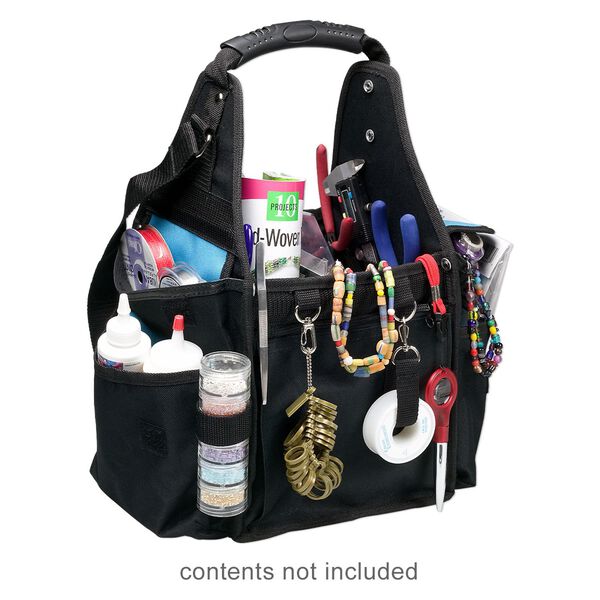 Tote organizer, polyester, black and turquoise blue, 16 x 11 x 9 inches with handle. Sold individually. image number 0