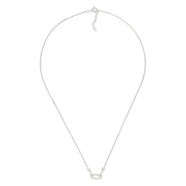Necklace, cubic zirconia and sterling silver, clear, 25x4mm 3-link connector, 18 inches with 1-inch extender chain and springring clasp. Sold individually. image number 0