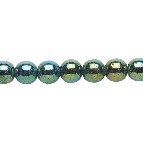 Bead, Czech glass druk, opaque iris green, 8mm round. Sold per 15-1/2" to 16" strand. image number 0