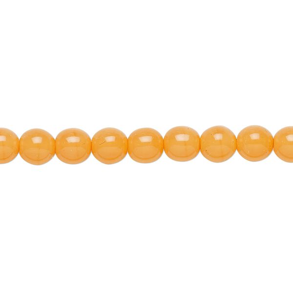 Bead, Czech dipped décor glass druk, tangerine, 6mm round. Sold per 15-1/2" to 16" strand. image number 0