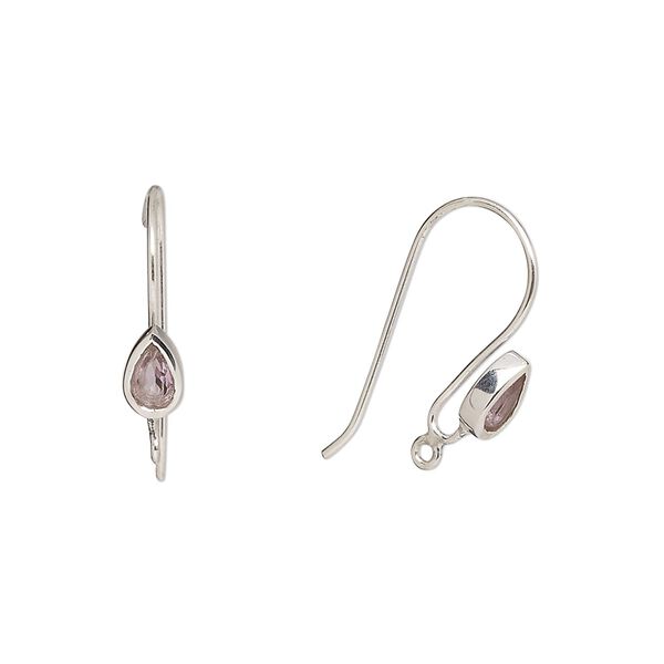 Ear wire fishhook 1pkg2 sterling silver / amethyst (natural), 16mm / 6x4mm teardrop / hand-cut / closed loop, 22 gauge 1 pair image number 0