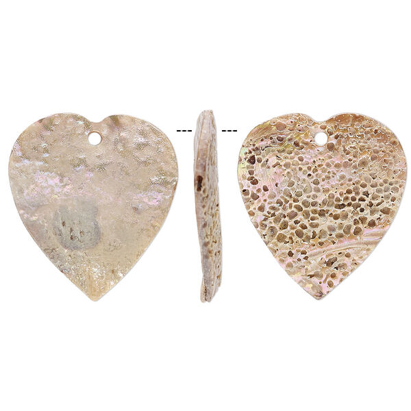 Drop, abalone shell (natural), 28x24mm heart, Mohs hardness 3-1/2. Sold per pkg of 2. image number 0