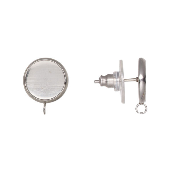 Stainless steel / acrylic 1pkg4, earstud / open loop / flat back setting, Almost Instant Jewelry® 15mm / accepts 10mm image number 0