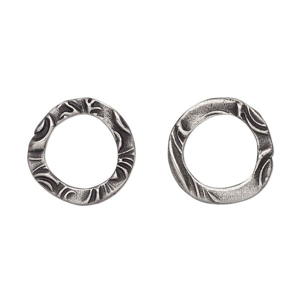 Component, TierraCast®, "Vida Mas Dulce" collection, antiqued pewter (tin-based alloy), 16mm open round with flora design, 10mm inside diameter. Sold per pkg of 20. image number 0