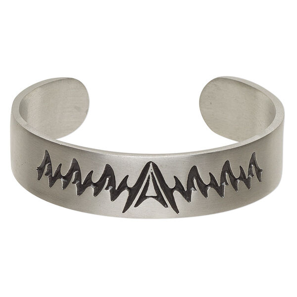 Bracelet, Everyday Jewelry, cuff, antiqued pewter, 15mm wide with jagged line design, 7 inches. Sold individually. image number 0