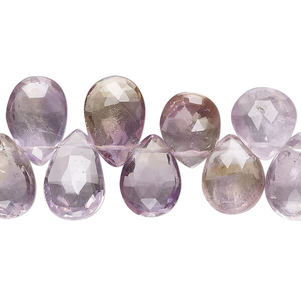 Amethyst / citrine 1pkg1, hand-cut top-drilled faceted puffed teardrop bead B grade, 8 inch 12x9mm-14x10mm image number 0