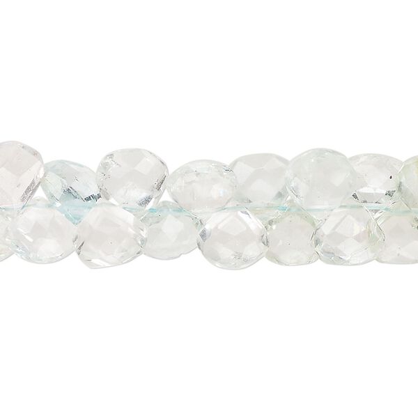 Goshenite / aquamarine / golden beryl 1pkg1, hand-cut top-drilled faceted puffed teardrop bead 8 inch graduated 6-10mm image number 0