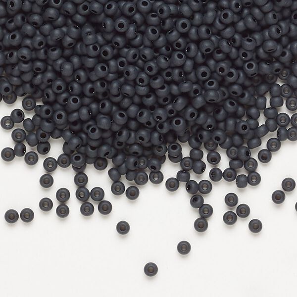 Seed bead, Preciosa Ornela Czech glass, pkg/50g, #11 rocaille, opaque matte black, (23980). image number 0