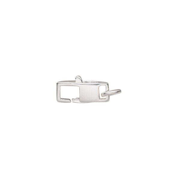 Clasp, lobster claw, sterling silver, 11x5.5mm rectangle with 5mm open jump ring. Sold individually. image number 0