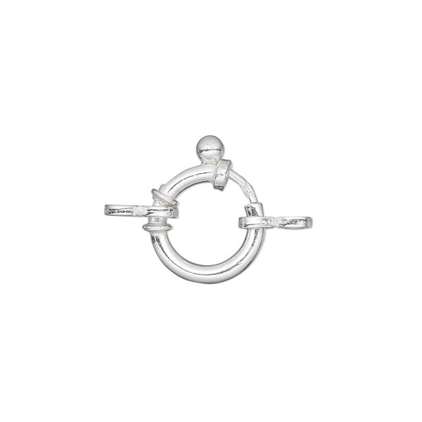 Clasp, springring, sterling silver, 12mm round with 2 double rings. Sold individually. image number 0