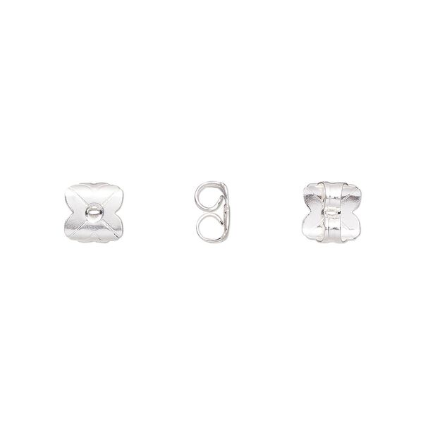 Earnut 1pkg20 silver-plated, 6x6mm clover, brass 10 pair image number 0