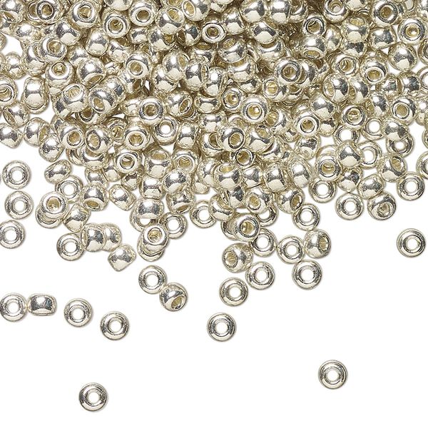 Seed bead, Miyuki, glass, pkg/250g, #8 rocaille, opaque galvanized silver, (RR-181). image number 0