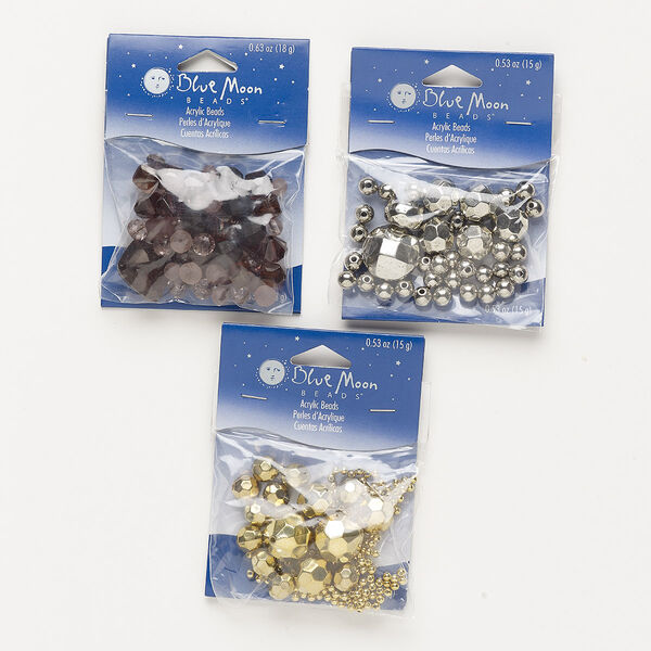 Bead mix, multi-finished acrylic, multicolored, 3mm-23x20mm mixed shapes with 0.4-2mm hole. Sold per (3) 15-18 gram pkgs. image number 0
