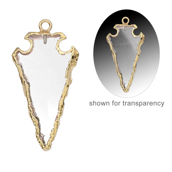Focal, quartz crystal (natural) / electroplated gold / gold-finished sterling silver, 30x15mm hand-cut arrowhead. Sold individually. image number 0