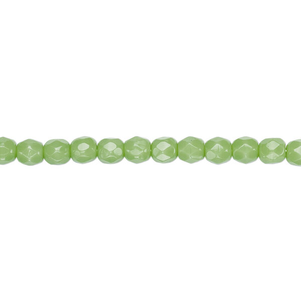 Bead, Czech fire-polished glass, opaque green, 4mm faceted round. Sold per 15-1/2" to 16" strand, approximately 100 beads. image number 0