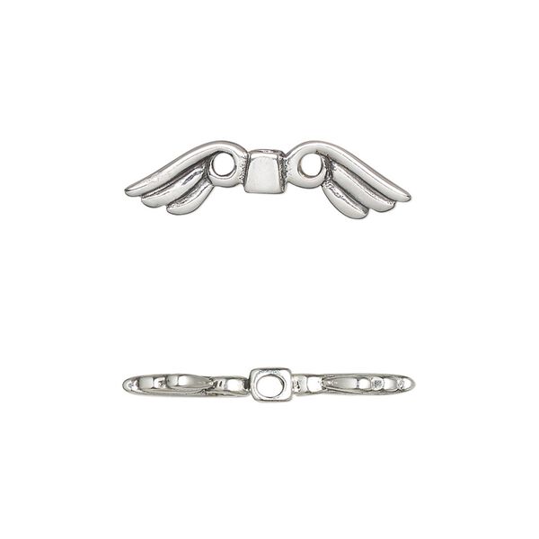 Bead, antiqued sterling silver, 24x6.5mm double-sided wings. Sold individually. image number 0