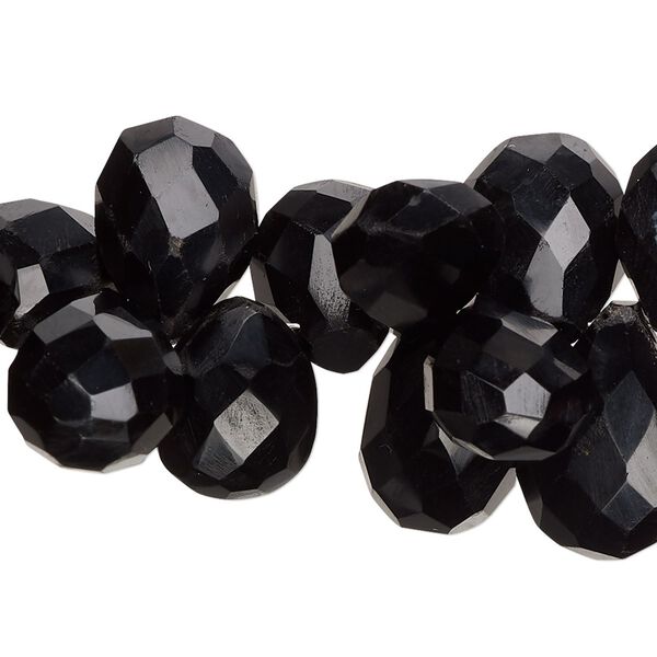 Black onyx 1pkg1, hand-cut top-drilled faceted puffed teardrop bead 8 inch 13x11mm-18x12mm image number 0