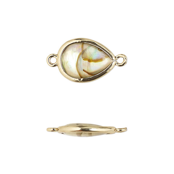 Link, paua shell and gold-finished brass (assembled), 14.5x10.5mm-15.5x11.5mm double-sided teardrop. Sold per pkg of 4. image number 0