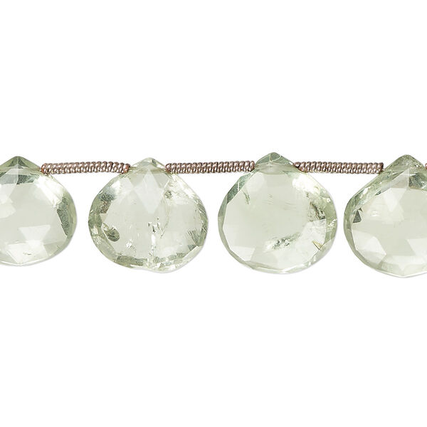 Green quartz 1pkg15, hand-cut top-drilled faceted puffed teardrop bead 12x11mm-14x13mm image number 0