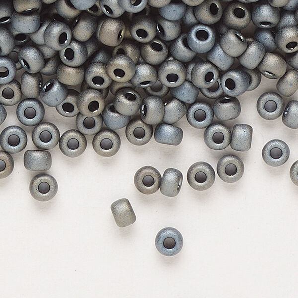 Seed bead, Miyuki, glass, pkg/250g, #8 rocaille, opaque matte metallic silver grey, (RR-2002). image number 0