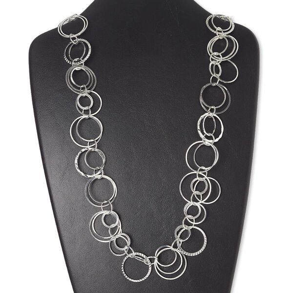 Necklace, silver-finished brass and steel, circle, 32 inches with 3-inch extender chain and lobster claw clasp. Sold individually. image number 0