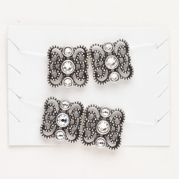 Bead spacer brass 4pk 16x15mm, fancy square, antique silver finish clear image number 0