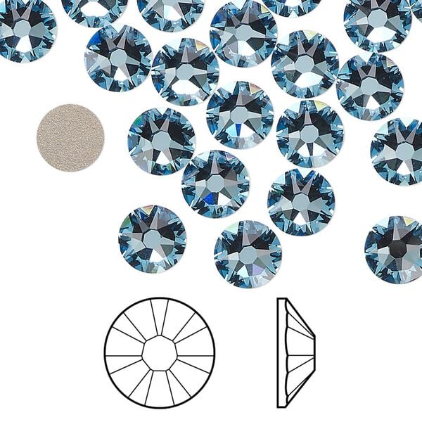 Flat back 144pk aquamarine foil back, Swarovski® 7.07-7.27mm rose round SS34 2088 image number 0