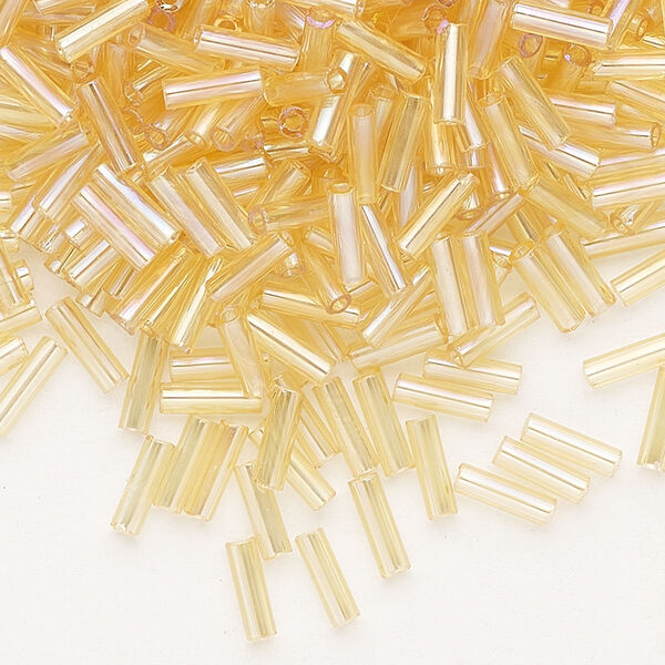 Bead, Preciosa Ornela Czech glass, bugle bead, pkg/500g, 1/4 inch, rainbow translucent light topaz, (11020). image number 0