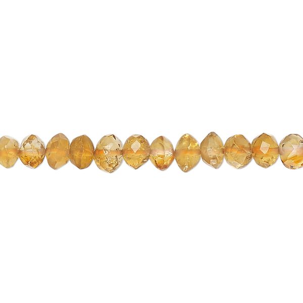 Bead, golden citrine (heated), 5x3mm-6x5mm hand-cut tumbled faceted rondelle and saucer, B- grade, Mohs hardness 7. Sold per 14-inch strand, approximately 90 beads. image number 0