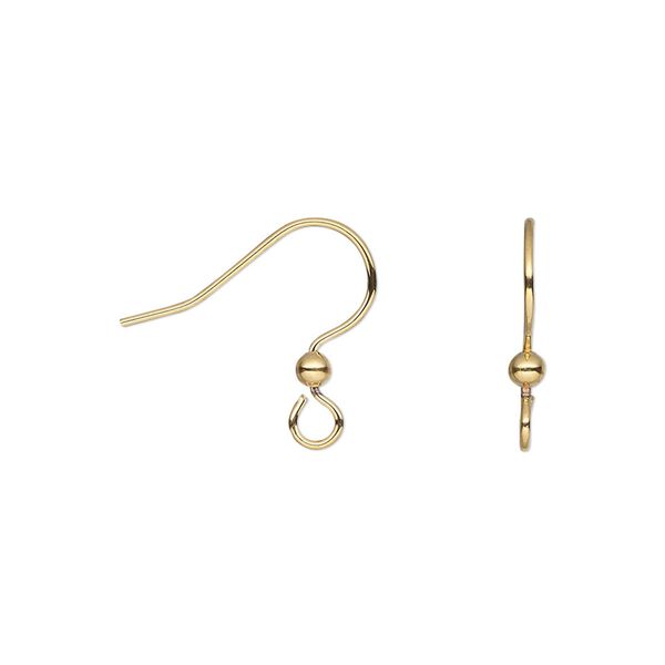 Ear wire fishhook 1pkg10, 15mm / 2.5mm ball / open loop, 21 gauge gold-finished stainless steel / brass 5 pair image number 0