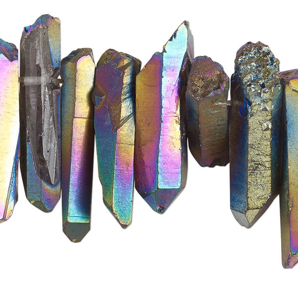 Quartz crystal 1pkg1, electroplated hand-cut top-drilled natural point bead 4 inch 15x4mm-35x8mm image number 0