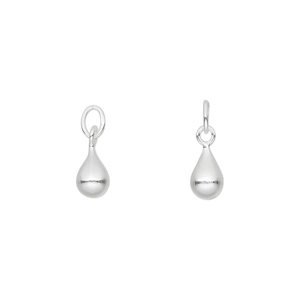 Drop, sterling silver, 8x5mm smooth teardrop and jump ring. Sold per pkg of 4. image number 0