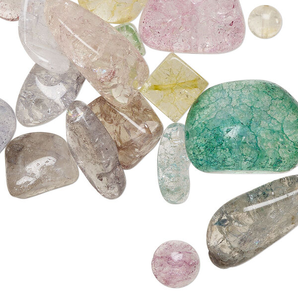 Bead mix, crackle glass, translucent mixed colors, medium to gigantic chip. Sold per 8-ounce pkg. image number 0
