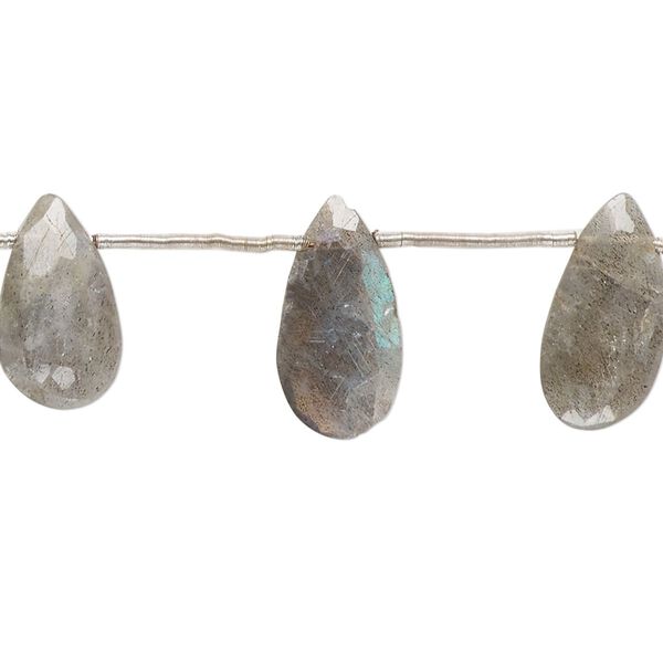 Labradorite 1pkg9, hand-cut top-drilled faceted puffed teardrop bead natural 13x7mm-18x8mm image number 0
