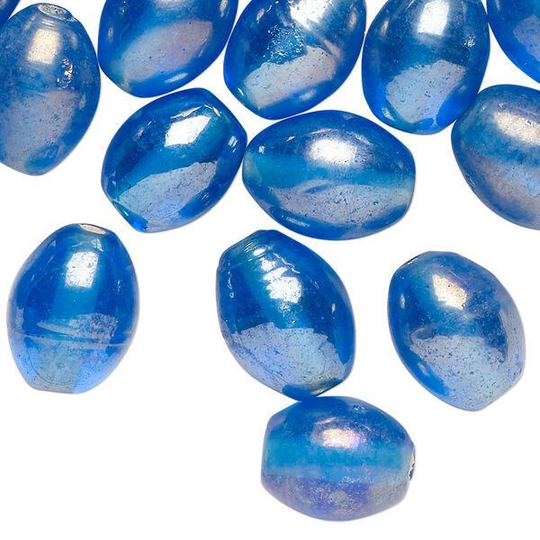Bead, glass, translucent blue luster, 15x11mm oval. Sold per 2-ounce pkg, approximately 30 beads. image number 0
