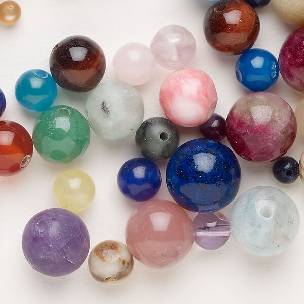 Multi-gemstone 1pkg1, round bead 2 oz mix 3-14mm image number 0