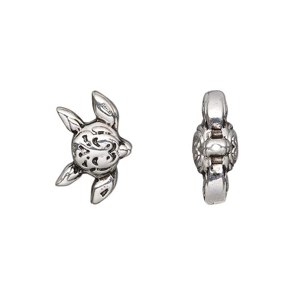 Bead, antique silver-finished "pewter" (zinc-based alloy), 17x11.5mm sea turtle. Sold per pkg of 4. image number 0