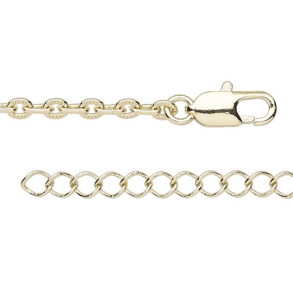 Chain, gold-finished brass, 3mm textured cable, 24 inches with lobster claw clasp and 1 to 3 inches extender chain. Sold individually. image number 0