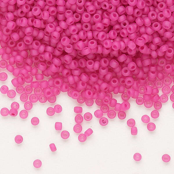 Seed bead, Dyna-Mites™, glass, pkg/1/2kg, #11 round, translucent inside dyed color matte hot pink, (207MA 11/0 RR). image number 0