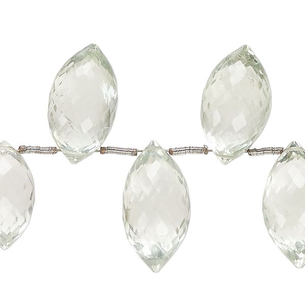 Green quartz 1pkg1, hand-cut top-drilled faceted marquise bead 8 inch graduated 14x8mm-20x12mm image number 0