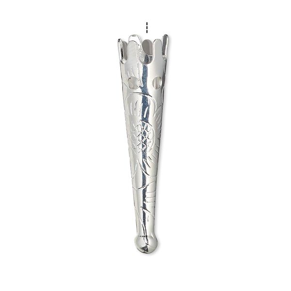 Bolo tip, silver-plated steel, 33x7mm with flower design. Sold per pkg of 100. image number 0