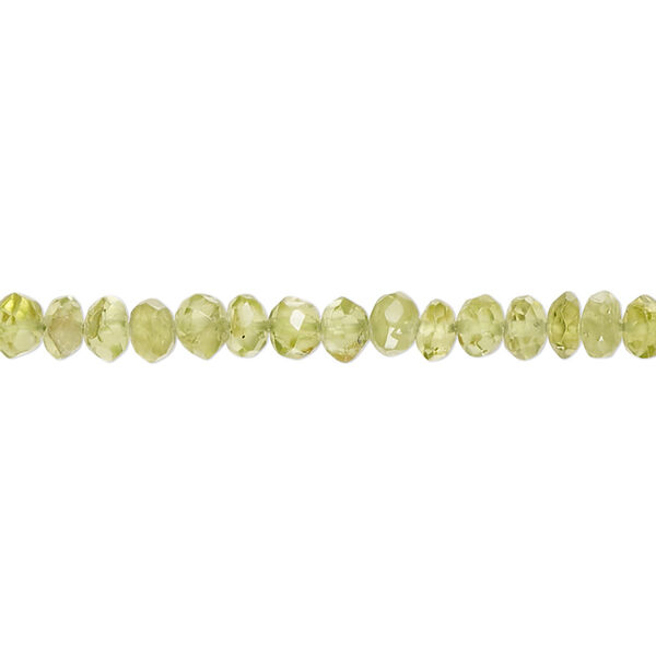 Peridot 1pkg1, hand-cut faceted rondelle bead natural B- grade, 13 inch 4x2mm-6x4mm image number 0
