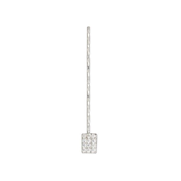 Paddle pin, cubic zirconia and rhodium-plated sterling silver, clear, 1-inch diamond-cut twisted with 5x4mm rectangle, 22 gauge. Sold individually. image number 0