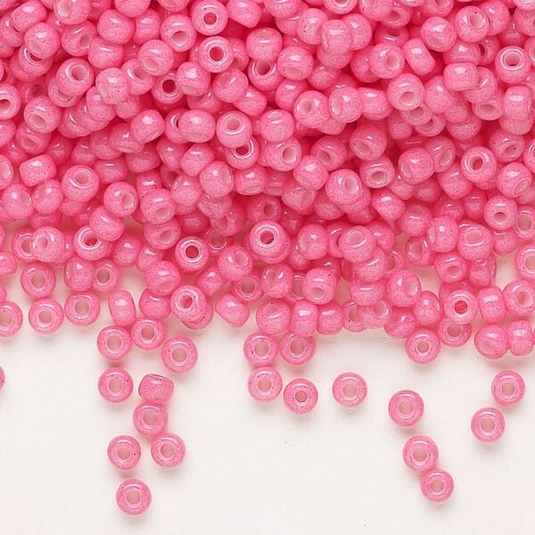 Seed bead, Miyuki, glass, pkg/50g, #8 rocaille, opaque outside dyed carnation pink, (RR-1371). image number 0