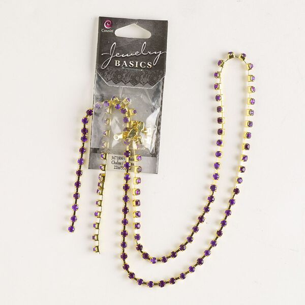 Cupchain, silver-finished brass and glass, purple, 3mm wide, 22 inches with (8) connectors. Sold individually. image number 0