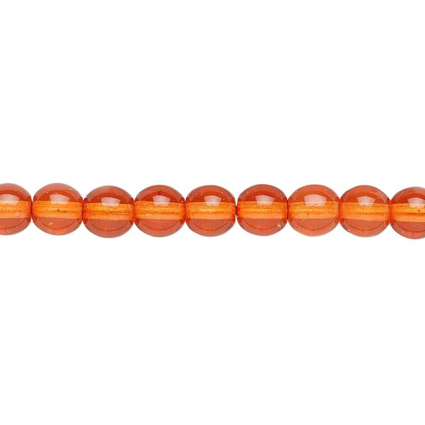 Bead, Czech dipped décor glass druk, orange, 6mm round. Sold per 15-1/2" to 16" strand. image number 0