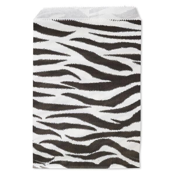 Bag, paper, white and black, 7x5 inches with zebra print and scalloped top edge. Sold per pkg of 100. image number 0