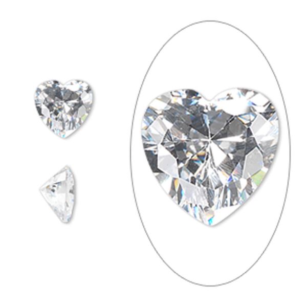 Gem, cubic zirconia, spinel white, 8mm faceted heart, Mohs hardness 8-1/2. Sold individually. image number 0
